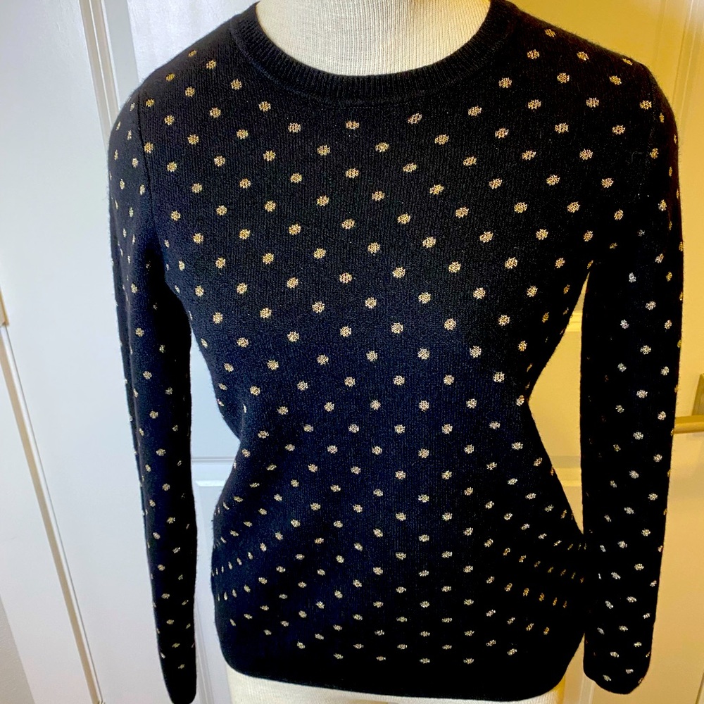 NWOT Brooks Brothers gold metallic polka dot cashmere/wool sweater